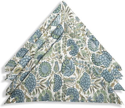 Ridhi Asparagus Green Hand Block Print 100% Cotton Napkins 18" x 18" (Set of 4) Reuseable Kitchen Napkins Cloth Decor Dinner Party Wedding Cocktail Gift for Spring, Easter, Valentine