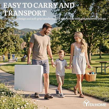 YITAHOME 6ft Folding Table w/1.5" Thick Tabletop Heavy Duty, Portable Outdoor Folding Table w/Carrying Handle for Camping Picnic Parties/Indoor Events, White