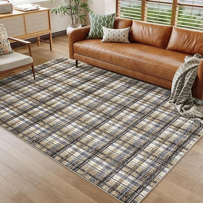 Modern Living Room Rug 10x13 Large Area Rug Machine Washable Floor Carpet, Non-Slip Farmhouse Soft Rugs, Low-Pile Non-Shedding Accent Rug, Foldable Area Rug for Bedroom, Playroom