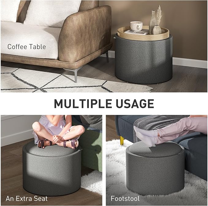 HOMCOM Round Storage Ottoman