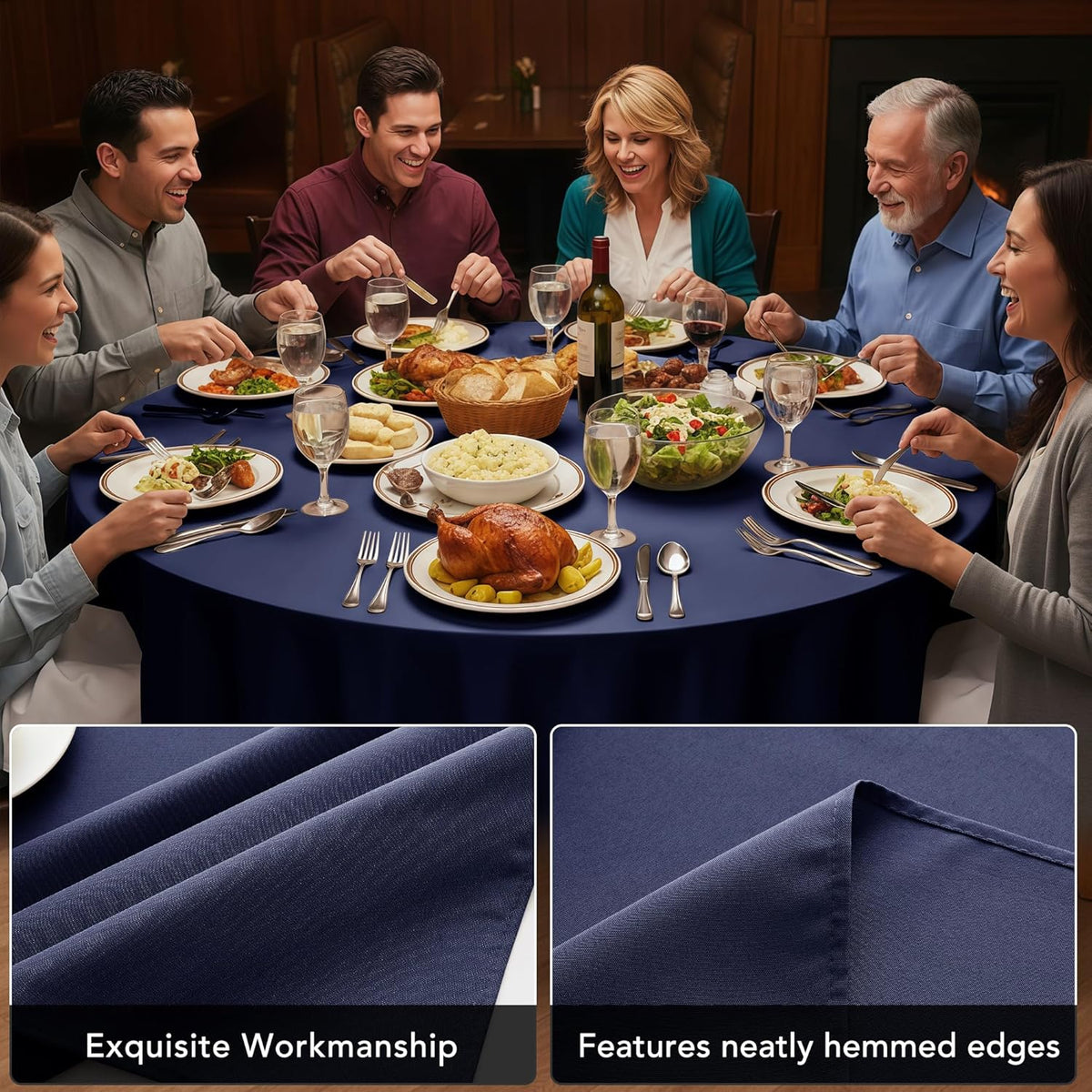 10-Pack Navy Blue Round Tablecloths, 84 Inches, Stain-Resistant Polyester for 3-5 Ft Round Tables - Washable Table Covers for Weddings, Banquets, Birthday Parties, Events