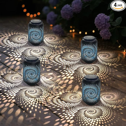Solar Lanterns Waterproof Outdoor Hanging - 4 Packs Solar Powered LED Light with Blue Spiral, Pathway Landscape Lights for Garden, Patio, Backyard, Porch, Lawn, Mothers Day Gifts for Mom