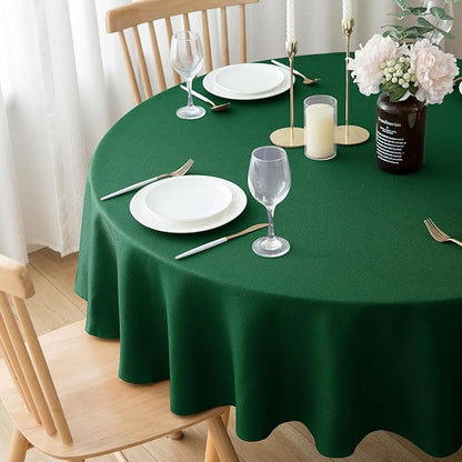 Biscaynebay 2 Pack Textured Fabric Round Tablecloths 60", Hunter Green Water Resistant Tableclothes Small Circle Folding Table Covers Linen for Dining, Kitchen, Wedding, Parties etc Machine Washable