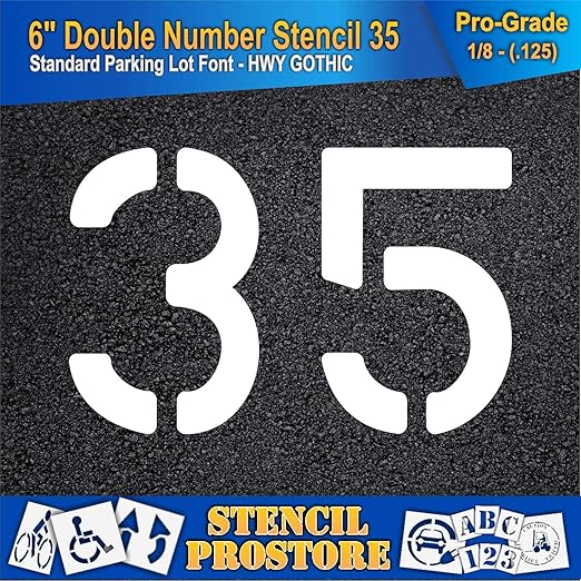 Pavement, Curb, and WheelStop Stencils - 6 inch Double Number Stencil - (35) - 6" x 9" x 1/8" (128 mil) - Pro-Grade