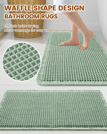 Smiry Waffle Bath Mat 30x20, Extra Soft Absorbent Bathroom Rugs, Non Slip Machine Washable Quick Dry Bath Rugs for Bathroom Floor, Tub, Shower, Home Decor Accessories, Sage Green