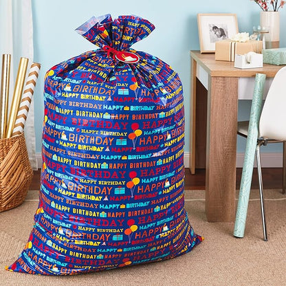 Hallmark 56" Large Plastic Gift Bag Bundle (2 Bags: Blue Happy Birthday) for Birthdays, Kids Parties and More