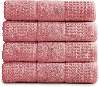 Market & Place 100% Cotton Super Soft Luxury Bath Towel Set | Quick-Dry and Highly Absorbent | Waffle Textured | 550 GSM | Includes 4 Bath Towels | Harper Collection (Rose)