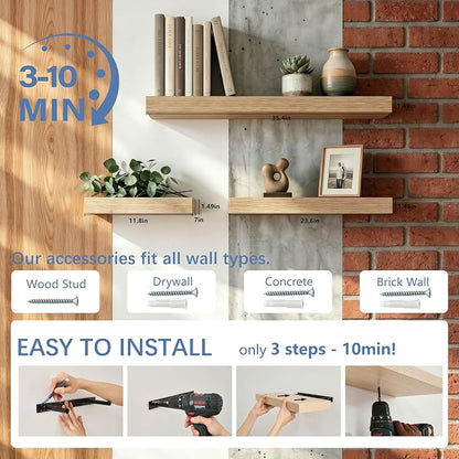 Floating Shelves for Wall, Bathroom Shelves Over Toilet, Wall Shelves & Book Shelf for Room, Hanging Shelf, Modern Wooden Wall-Mounted Small Floating Shelves, 12x7x1.5 in (Oak, Set of 2)