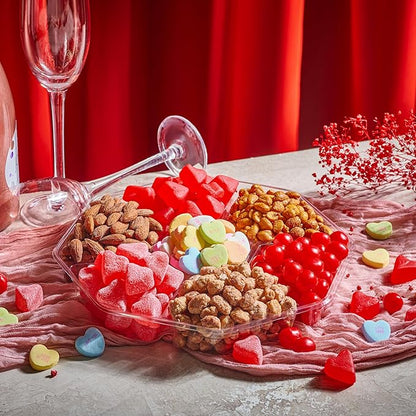 NUT CRAVINGS - Halloween Treats For Adults Mixed Nuts & Heart Candy Gift Basket in Red Gold Box (7 Assortments, 1 LB) Holiday Xmas Christmas Food Arrangement, Healthy Snack Care Package