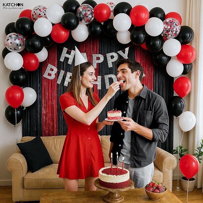 KatchOn, Huge Red and Black Party Decoration - Pack of 67 | Fringe Curtain with Latex and Confetti Balloons for Casino Theme Party Decorations | Graduation Decorations 2026 | Birthday Party Decor