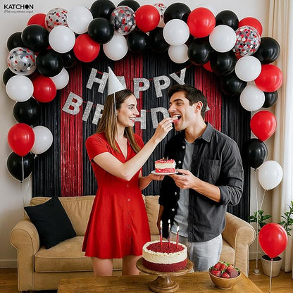 KatchOn, Huge Red and Black Party Decoration - Pack of 67 | Fringe Curtain with Latex and Confetti Balloons for Casino Theme Party Decorations | Graduation Decorations 2026 | Birthday Party Decor