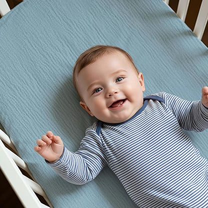 Muslin Bassinet Fitted Sheets, 2 Pack for Baby Boy and Girl, Soft Breathable Baby Pad/Mattress Sheet, Fit for Hourglass Oval and Rectangle Bassinet Mattress (Blue Whale)
