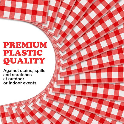 12 Pieces Plastic Checkered Tablecloth Gingham Tablecloth Rectangle Disposable Plaid Table Cloth 54 x 108 Inch 8 Foot Waterproof Picnic Table Covers for Barbecue Holiday Birthday Party(Red Checkered)