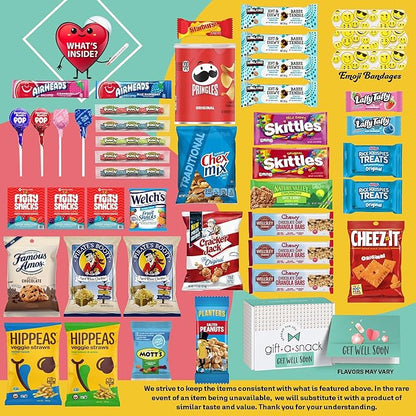 Gift A Snack - Get Well Soon Snack Box Variety Pack Care Package + Greeting Card (45 Count) Feel Better Sweet Treats Gift Basket, Candies Chips Crackers Bars - Cravy Food Assortments & Variety Gifts