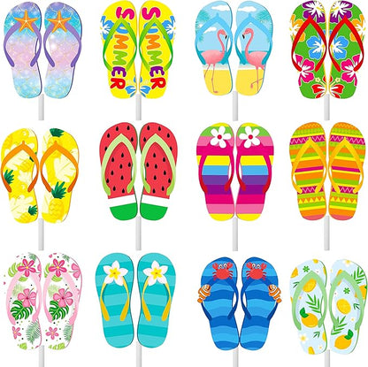 36pcs Beach Flip Flops Cupcake Toppers Summer Beach Party Cupcake Toppers Decorations Pool Decorations Supplies for Summer Birthday Tropical Luau Hawaiian Party Supplies