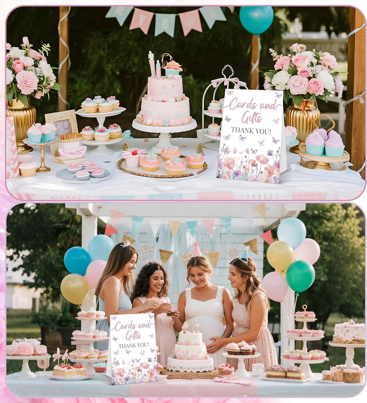 Butterfly Baby Shower Tabletop Sign, Cards and Gifts, Include One 8×11 Sign with holder, Purple Butterfly Gender Reveal Party Decoration Supplies - FL30