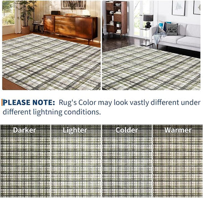 2x10 Runner Rug Bathroom Rugs Non Slip Machine Washable Hallway Rug Modern Soft Non-Shedding Kitchen Runners for Bathroom Bedroom Entryway Nursery, Green&Taupe