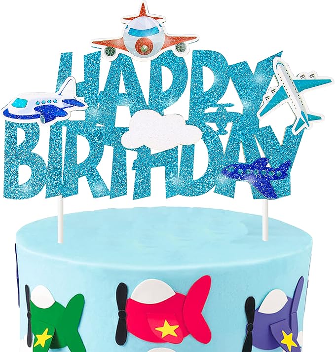 Airplane Birthday Party Cake Cupcake Topper,Plane Party Decoration 25Pcs Glitter Airplane Aircraft Cake Cupcake Toppers for Kids Aviator Aviation Airplane Theme Birthday Party Baby Shower Supplies