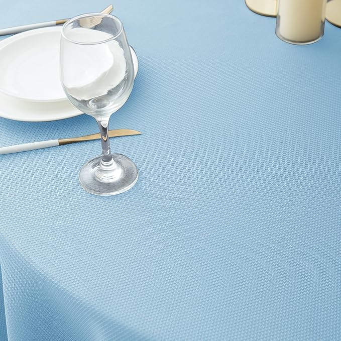 Biscaynebay Textured Fabric Round Tablecloths 90", Light Blue Water Resistant Washable Table Cloths Circle Folding Table Covers Linen for Dining, Kitchen, Wedding, Parties etc.