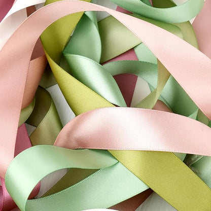 6 Rolls Sage Green and Dusty Rose Ribbon 1 Inch Green Pink Satin Ribbon Blush and Sage Ribbon for Wedding Baby Shower Backdrop Garland Gift Wrapping - 60Yards