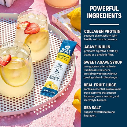 Bare Bones Lemonade Elevated Drink Mix | Light & Flavorful | Gluten-Free & Naturally Sweetened | On-the-Go Stick Single-Serve Packs Powdered Refreshment | 5g Protein | 16 Packets (.60 oz)