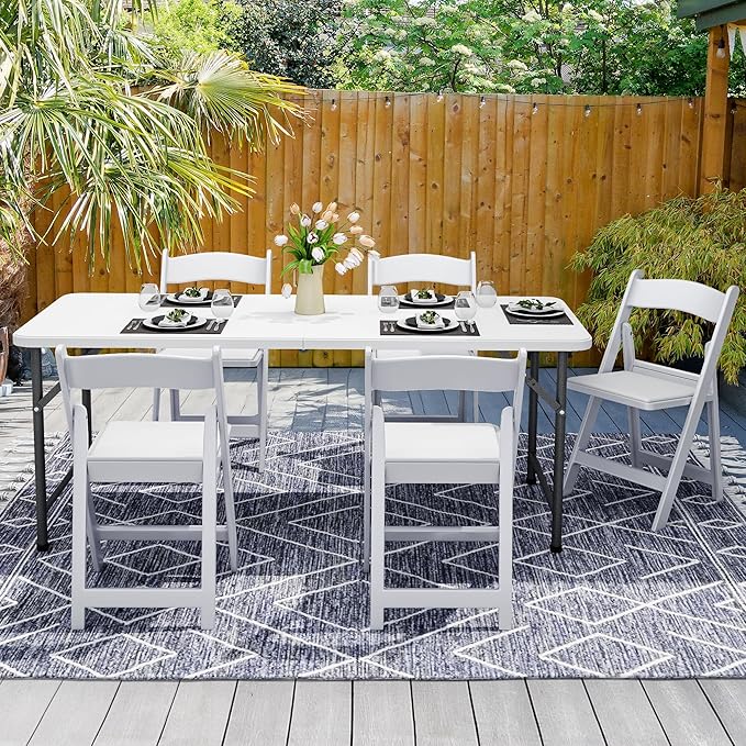 YITAHOME 6FT Folding Table, Outdoor Folding Table w/Heavy Duty HDPE Tabletop, Rectangle Folding Tables w/Portable Carrying Handle for Picnic, Parties, Camping & Indoor Activities, White