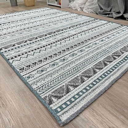Alfa Rich 7x10 Blue Gray White Washable Area Rugs for Living Room Bedroom Kitchen Cotton Decor Rug