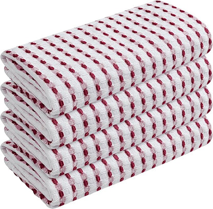 TWINY threads Waffle Weave Dish Towels Set of 4, Premium Cotton 16x26 Kitchen Hand Towel, Super Absorbent, Durable & Reusable Tea Towels for Home, Restaurants & Cafes, Burgundy Wine, White