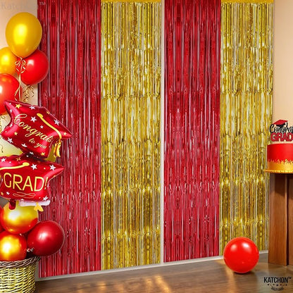KatchOn, Gold and Red Fringe Backdrop - Xtralarge, Pack of 2 | Foil Fringe Curtain for Nurse Graduation Party Decorations | Prom Decorations 2026 | Red and Gold Graduation Decorations 2026