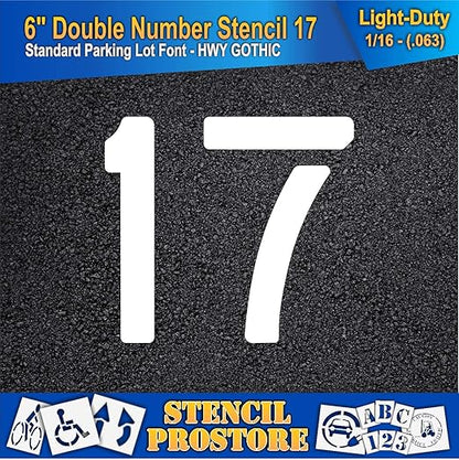 Pavement, Curb, and WheelStop Stencils - 6 inch Double Number Stencil - (17) - 6" x 6" x 1/16" (63 mil) - Light-Duty