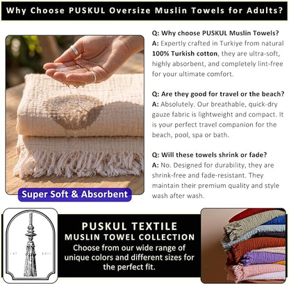 PÜSKÜL - Premium 2-Piece Oversized Muslin Bath Towel for Adult 35x70 Extra Large Bath Sheets | Natural 100% Turkish Cotton Soft Absorbent Quick-Dry Light Spa & Beach Towels (Pack of 2, Royal Blue)