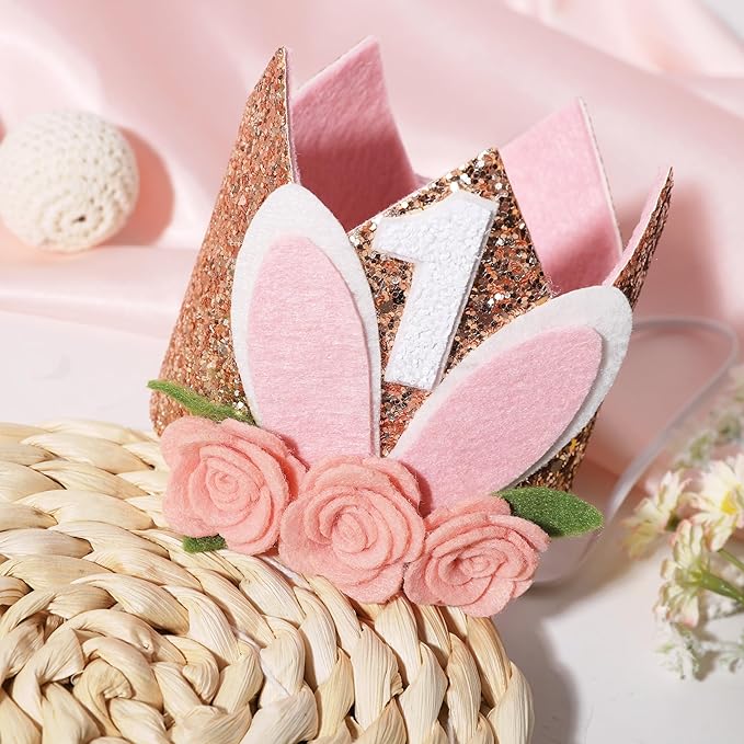 Some Bunny Easter Bunny Floral 1st Birthday Crown Hat - Rabbit Decor for Girls, Spring Birthday Celebration