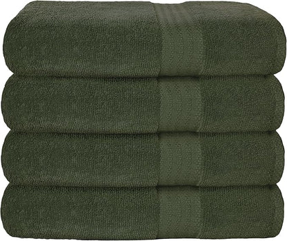 GLAMBURG Premium Cotton 4 Pack Bath Towel Set - 100% Pure Cotton - 4 Bath Towels 27x54 - Ideal for Everyday use - Ultra Soft & Highly Absorbent - Olive Green