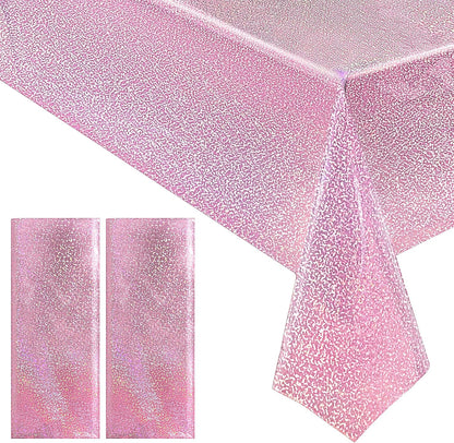 2 pcs Pale Pink Holographic Laser Tablecloths Light Pink Shiny Table Covers 40" x 108" Foil Disposable Rectangle Table cloths for Girl Birthday Party Wedding Anniversary Bachelorette Baby Shower Décor