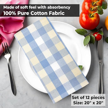 Urban Villa Cloth Napkins Set of 12 20x20 Inches 100% Cotton Napkins Cloth Washable Soft Durable Reusable Absorbent Table Dinner Napkins Cloth for Hotel Lunch Restaurant Weddings Parties- Blue Sand