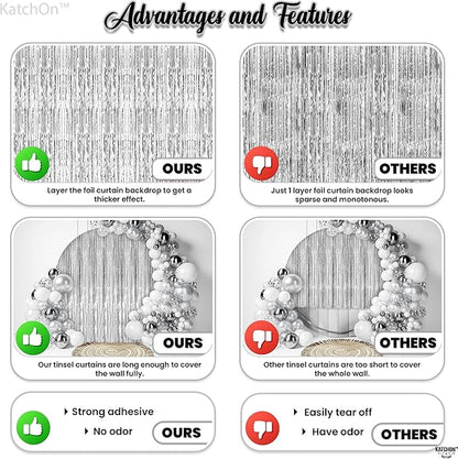 KatchOn, XtraLarge Silver Foil Fringe Curtain - 3.2x8 ft Pack of 2, Streamers Backdrop for Graduation Decorations 2026, Silver Fringe Backdrop for Birthday Decor, Bachelorette party decorations
