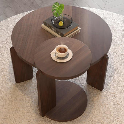 GDFStudio Round Nesting Coffee Table Set of 2, Modern Wooden Accent Side Table