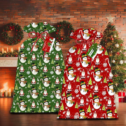 2 Pcs Large Gift Bags Xmas Santa Snowman Gift Bag Oversized Plastic Storage Bags 48"x 36" for Huge Big Gifts Presents Wrapping Kids Bicycle Bike Goodie Bags, Birthday, Party, New Parents Baby Shower