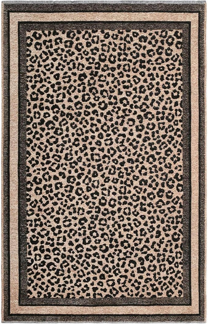 Alfa Rich 4x6 Leopard Beige Black Washable Area Rugs for Living Room Bedroom Kitchen Cotton Rug