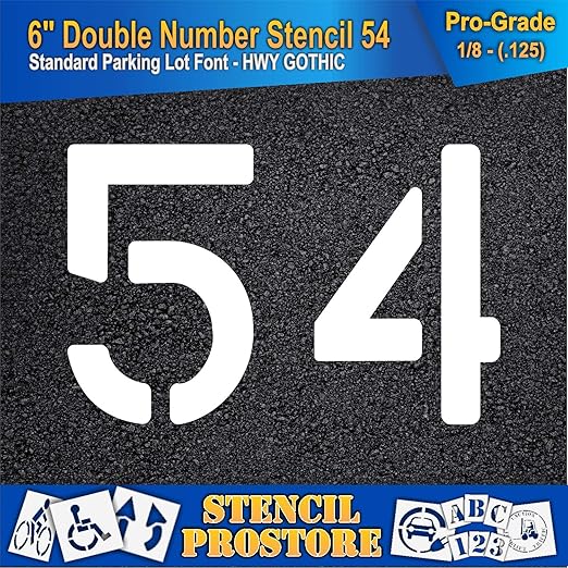 Pavement, Curb, and WheelStop Stencils - 6 inch Double Number Stencil - (54) - 6" x 9" x 1/8" (128 mil) - Pro-Grade