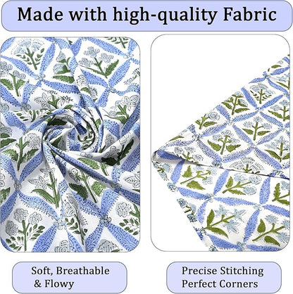 Ridhi Light Steel Blue Hand Block Print 100% Cotton Napkins 18" x 18" (Set of 4) Reuseable Kitchen Napkins Cloth Decor Dinner Party Wedding Cocktail Gift for Spring, Easter, Valentine