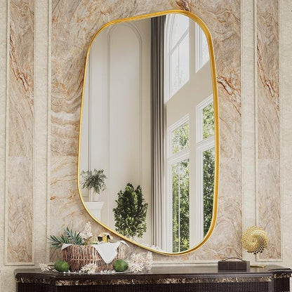 Irregular Wall Mirror 55"x28" Bathroom Mirrors Asymmetrical Artistic Decorative for Living Room Bedroom Bathroom Hallway Entryway,Trapezoid,Gold