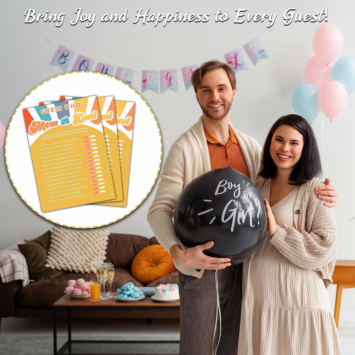 YSTEP Boho Sunshine Baby Shower Games for Boy, 30 Guess Who Mom or Dad Game Cards, Gender Reveal Party Supplies Favors (5"x7") -A05