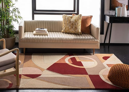 SAFAVIEH Rodeo Drive Collection Area Rug - 4' Square, Beige & Multi, Handmade Mid-Century Modern Abstract Wool, Ideal for High Traffic Areas in Living Room, Bedroom (RD845A)