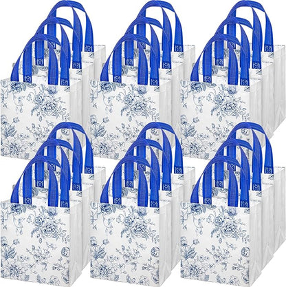HunnmingRe 30 Pcs Blue Floral Gifts Bags Chinoiserie Wedding Welcome Bag Bulk Reusable Non Woven Tote Handbag for Bridal Baby Shower Birthday Tea Party Supplies