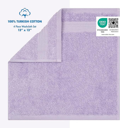 Cotton Paradise 100% Cotton Turkish Towel Set, Soft Absorbent Quick Dry, 4 Piece Washcloth Set, Lilac
