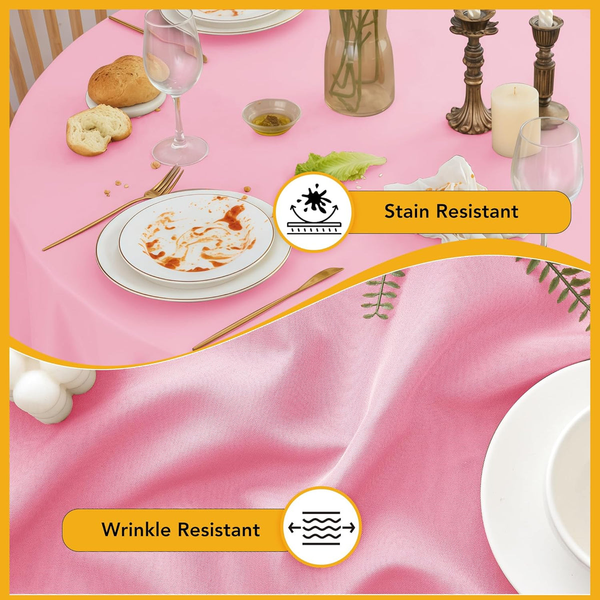 10-Pack Pink Round Tablecloths, 90 Inches, Stain-Resistant Polyester for 4-5 Ft Round Tables - Washable Table Covers for Weddings, Banquets, Birthday Parties, Events