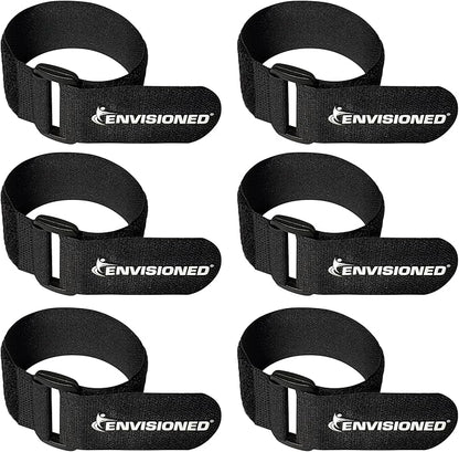 Reusable Cinch Straps 2" x 15" - 6 Pack, Multipurpose Strong Gripping, Quality Hook and Loop Securing Straps (Black)