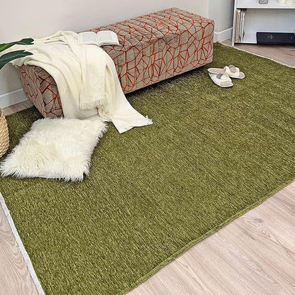Alfa Rich 3x10 Green Washable Area Rugs for Living Room Hallway Kitchen Cotton Decor Solid Runner Rug