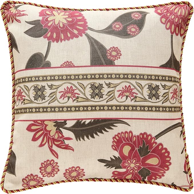 patdrea Designer Throw Pillow Covers,Vintage Red Pillowcases with Leaves and Flower Pattern Pillows Cover for Couch,Linen Decorative Square Cushion for Bed Living Room Outdoor Car,18X18 Inches